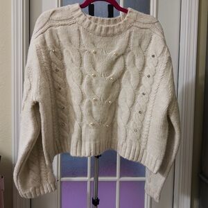 Primark Medium Pearl Embellished Crop Sweater